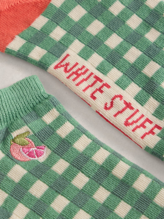 White Stuff Women's Gingham Fruit Trainer Sock In Green Multi