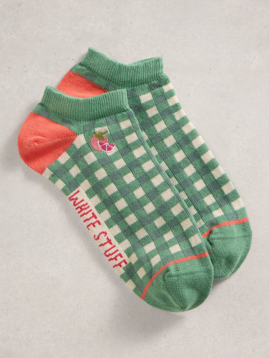 White Stuff Women's Gingham Fruit Trainer Sock In Green Multi