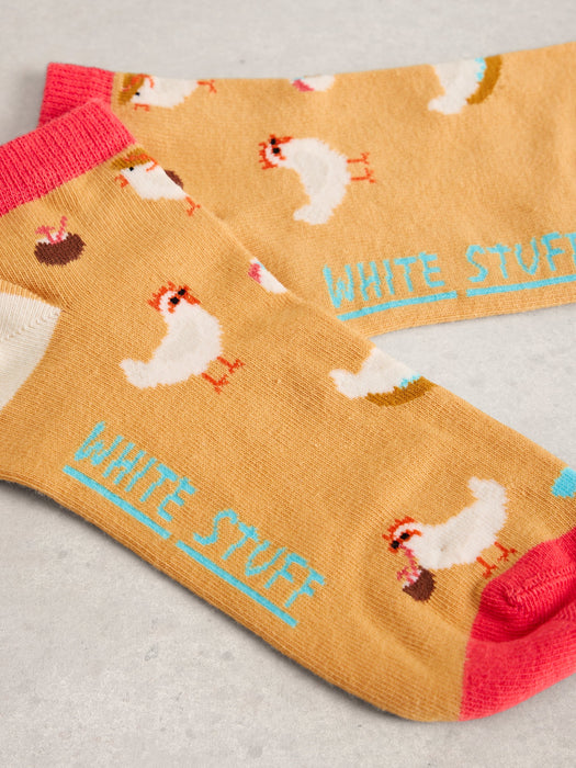 White Stuff Women's Holiday Chicken Trainer Sock In Yellow Multi
