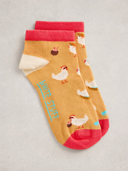 White Stuff Women's Holiday Chicken Trainer Sock In Yellow Multi