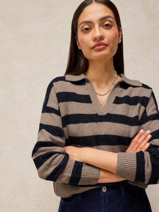 White Stuff Women's Izzy Striped Collar Jumper In Natural Multi