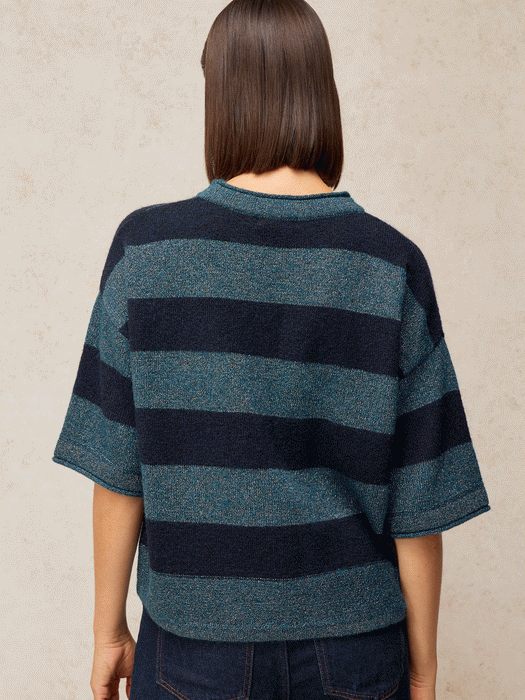 White Stuff Women's Kate Sparkle Strip Tee In Teal Multi