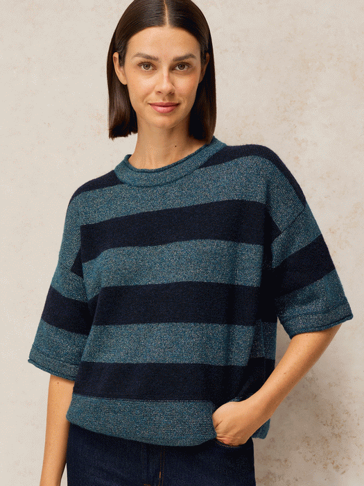 White Stuff Women's Kate Sparkle Strip Tee In Teal Multi