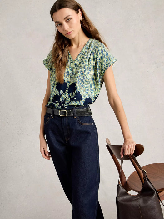 White Stuff Women's Kate Top In Green Print