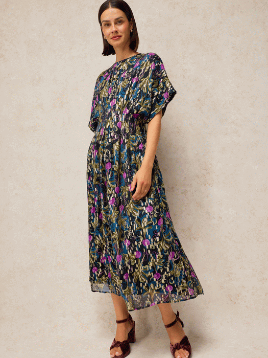 White Stuff Women's Katie Pleat Dress In Navy Print