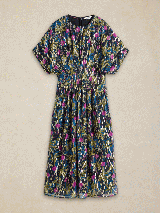 White Stuff Women's Katie Pleat Dress In Navy Print