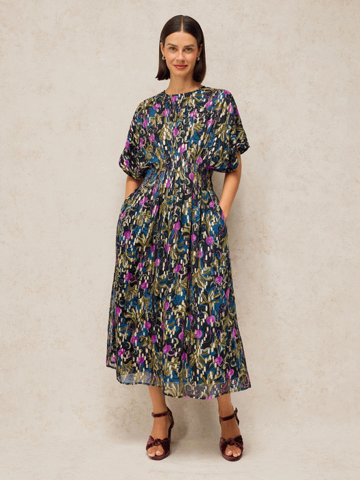 White Stuff Women's Katie Pleat Dress In Navy Print