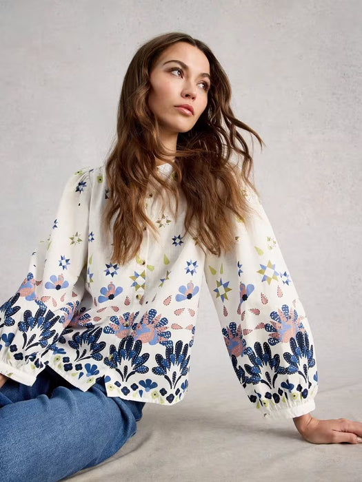 White Stuff Women's Lana LS Top In Ivory Multi