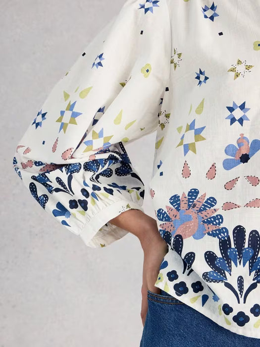 White Stuff Women's Lana LS Top In Ivory Multi