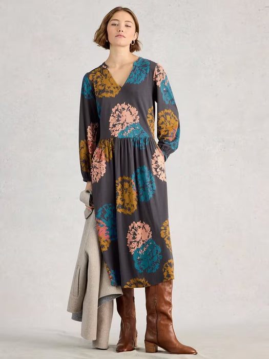 White Stuff Women's Leah Midi Jersey Dress In Black Multi