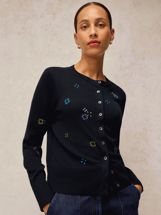White Stuff Women's Lois Embroidered Cardi In Pure Black