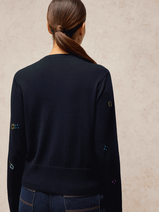 White Stuff Women's Lois Embroidered Cardi In Pure Black