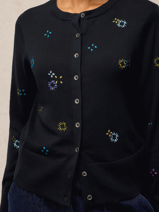 White Stuff Women's Lois Embroidered Cardi In Pure Black