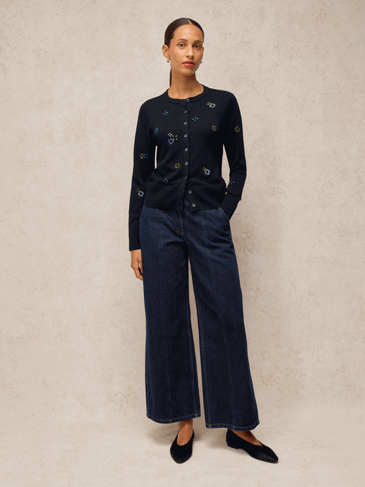 White Stuff Women's Lois Embroidered Cardi In Pure Black