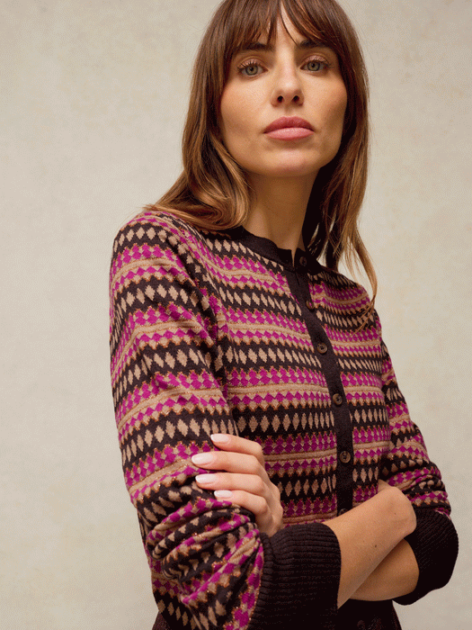 White Stuff Women's Lois Farisle Cardi In Pink Multi