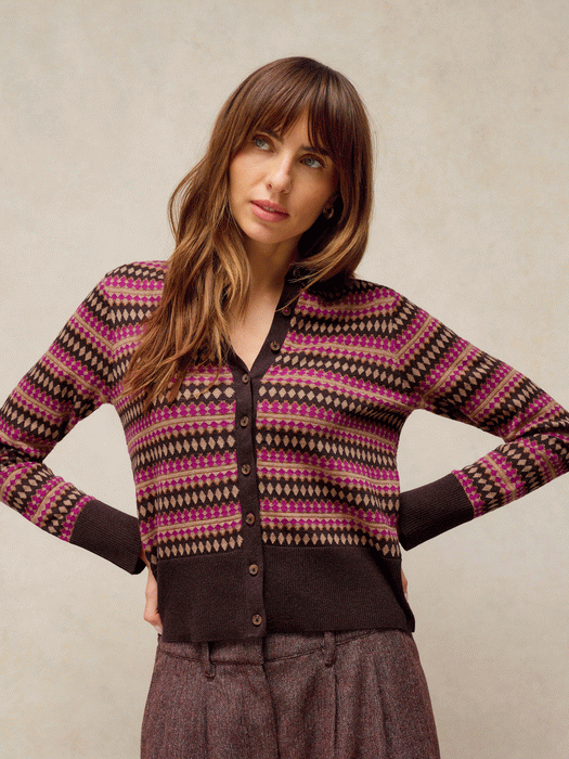White Stuff Women's Lois Farisle Cardi In Pink Multi
