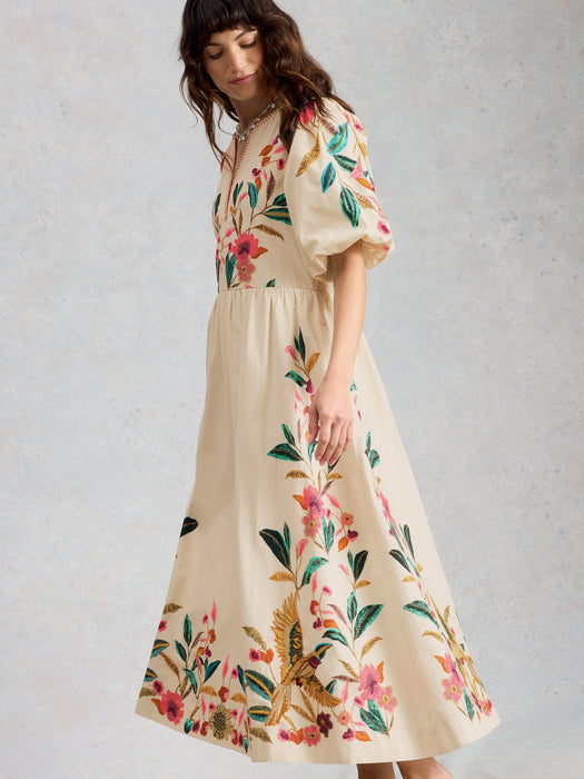 White Stuff Women's Maeve Embroidered Midi Dress In Ivory Multi