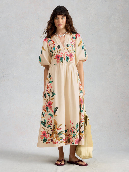 White Stuff Women's Maeve Embroidered Midi Dress In Ivory Multi