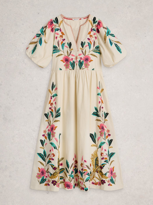 White Stuff Women's Maeve Embroidered Midi Dress In Ivory Multi