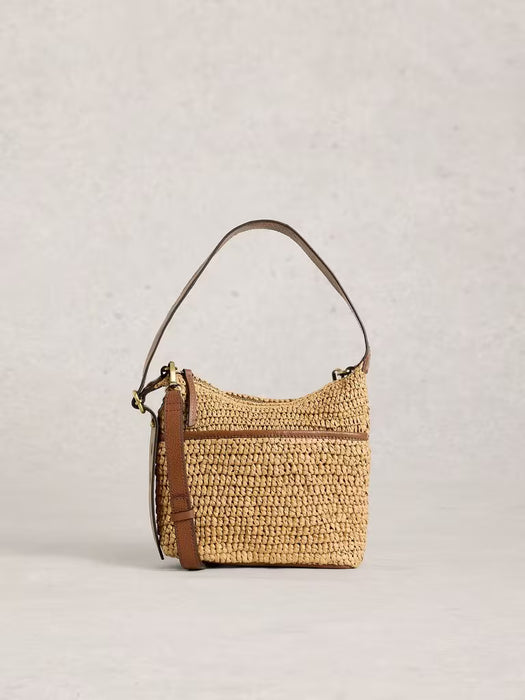White Stuff Women's Mini Sophia Raffia Crossbody Leather Bag In Dark Natural