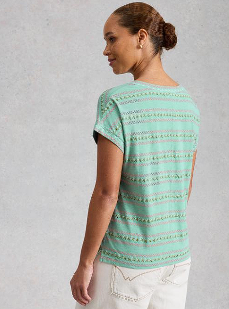 White Stuff Women's Nelly Embroidered Notch Neck Tee In Teal Multi