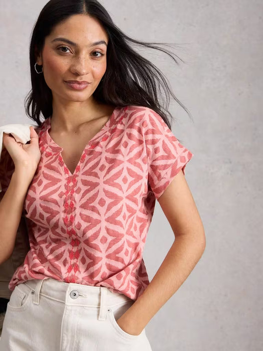 White Stuff Women's Nelly Embroidered SS Tee In Pink Multi