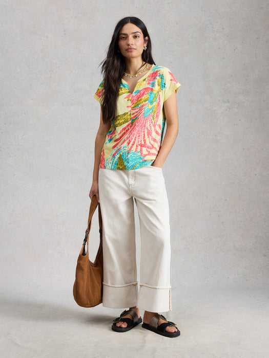 White Stuff Women's Nelly Notch Neck Tee In Green Multi
