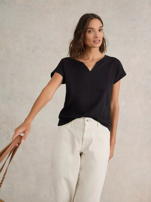 White Stuff Women's Nelly Notch Neck Tee In Pure Black