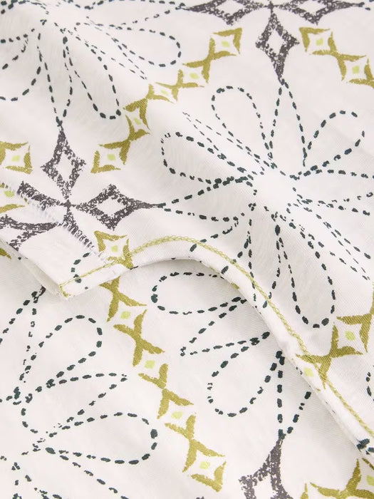 White Stuff Women's Nelly Notch SS Neck Tee In White Print