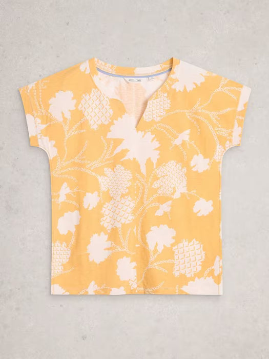White Stuff Women's Nelly Notch SS Neck Tee In Yellow Print