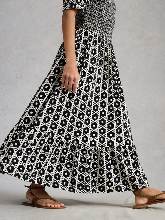 White Stuff Women's Nola Shirred Jersey Dress In Black Print