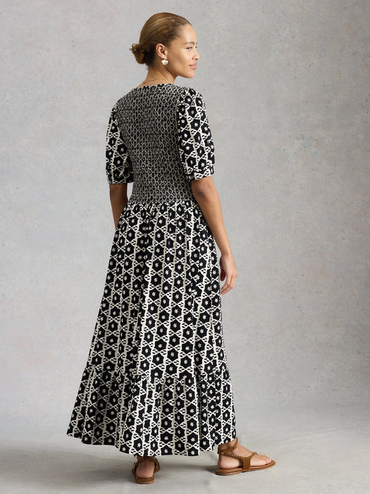 White Stuff Women's Nola Shirred Jersey Dress In Black Print