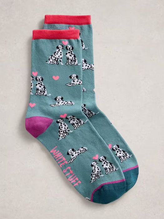White Stuff Women's Novelty Dalmatian Ankle Sock In Mid Blue
