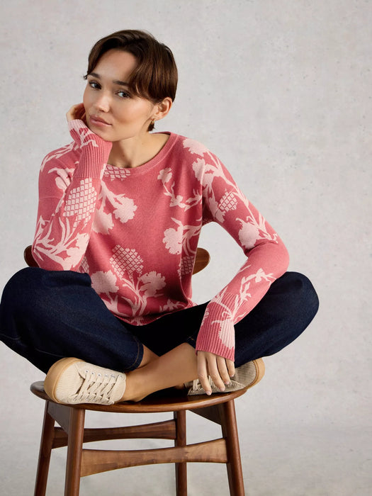 White Stuff Women's Olive Print Crew Neck Jumper In Pink Print