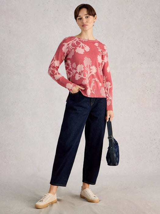 White Stuff Women's Olive Print Crew Neck Jumper In Pink Print