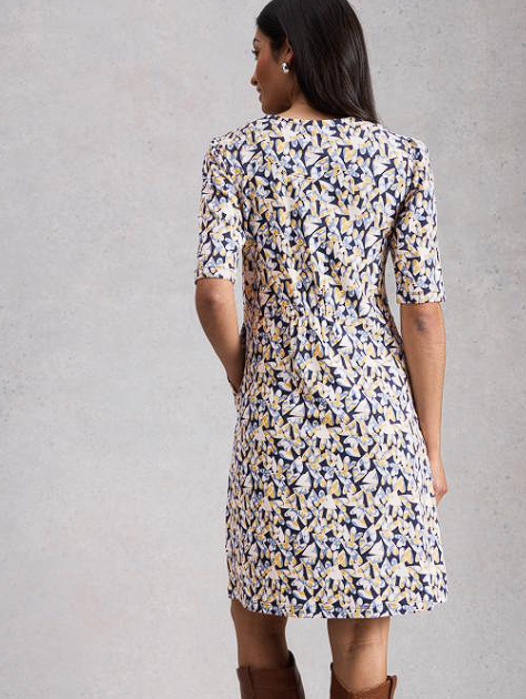White Stuff Women's Olivia Jersey Crew Neck Dress In Blue Print