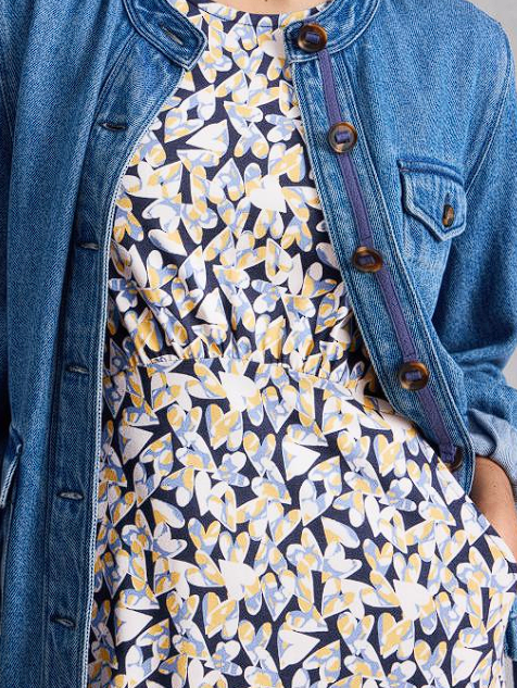 White Stuff Women's Olivia Jersey Crew Neck Dress In Blue Print