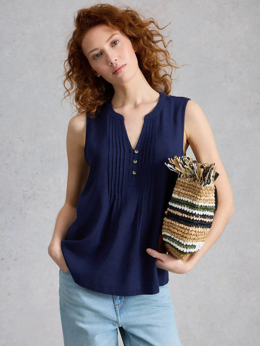 White Stuff Women's Poppy Linen Blend Top In Dark Navy
