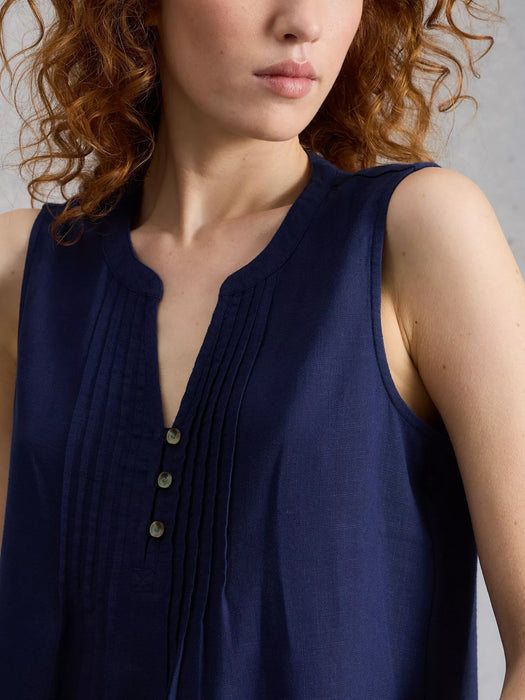 White Stuff Women's Poppy Linen Blend Top In Dark Navy