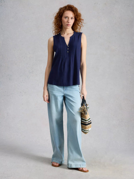 White Stuff Women's Poppy Linen Blend Top In Dark Navy