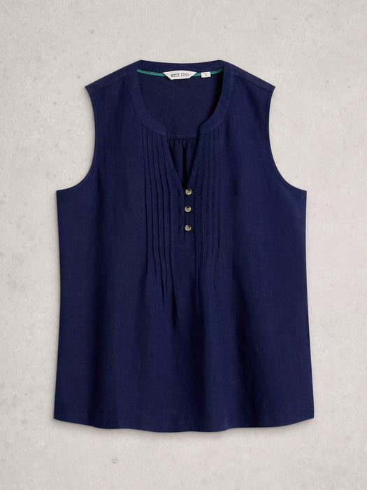 White Stuff Women's Poppy Linen Blend Top In Dark Navy