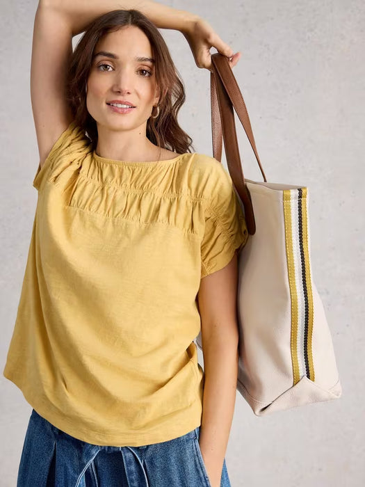 White Stuff Women's Rachel Ruched SS Tee In Light Yellow