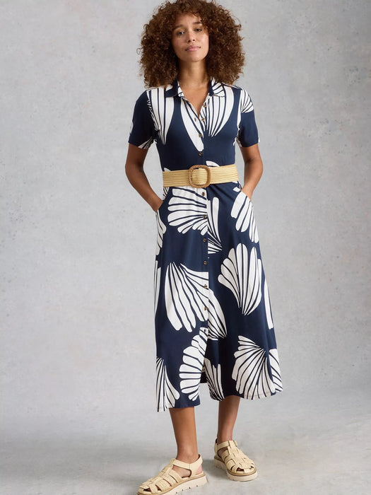 White Stuff Women's Rua Jersey Shirt Dress In Navy Print