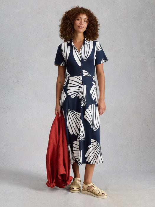 White Stuff Women's Rua Jersey Shirt Dress In Navy Print