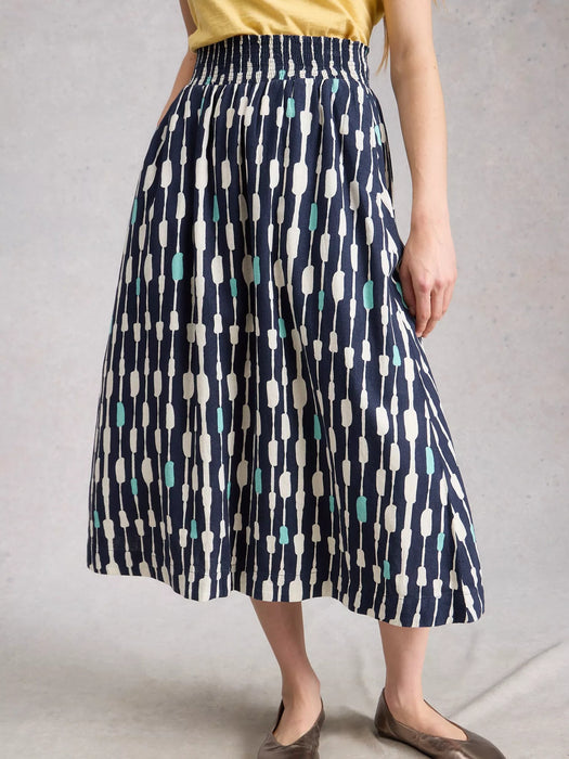White Stuff Women's Shelly Linen Blend Midi Skirt In Navy Print