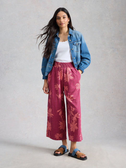 White Stuff Women's Shelly Linen Crop Blend Culotte In Pink Print