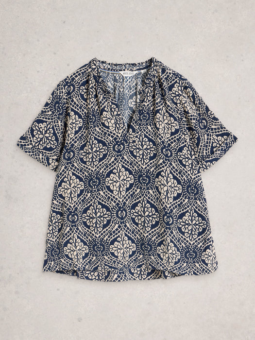 White Stuff Women's Teakie Crinkle Top In Navy Print