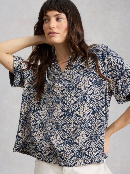 White Stuff Women's Teakie Crinkle Top In Navy Print