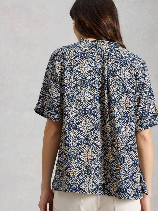 White Stuff Women's Teakie Crinkle Top In Navy Print