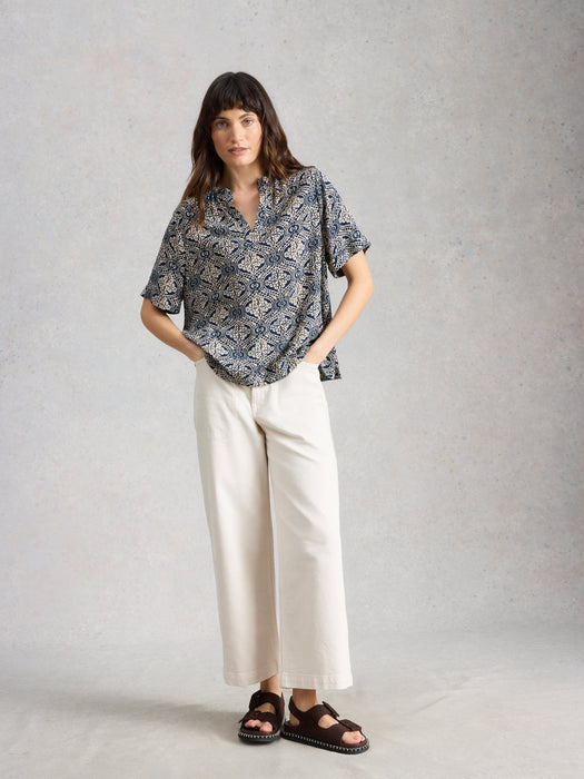 White Stuff Women's Teakie Crinkle Top In Navy Print